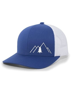 Simple Scenic Mountain Pine Tree Mens Embroidered Mesh Back Trucker Hat Baseball Cap