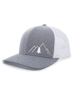 Simple Scenic Mountain Pine Tree Mens Embroidered Mesh Back Trucker Hat Baseball Cap