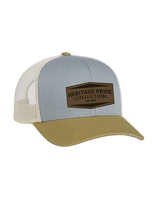 Heritage Pride EST. 1998 Leather Patch Trucker Snapback Hat Hether Gray Light Charcoal Mesh