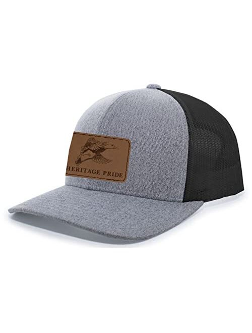 Heritage Pride Flying Duck Engraved Leather Patch Mens Trucker Hat Baseball Cap