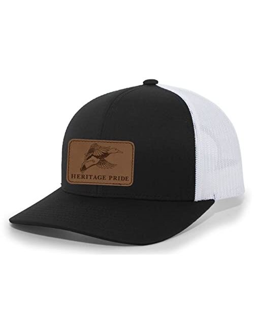 Heritage Pride Flying Duck Engraved Leather Patch Mens Trucker Hat Baseball Cap