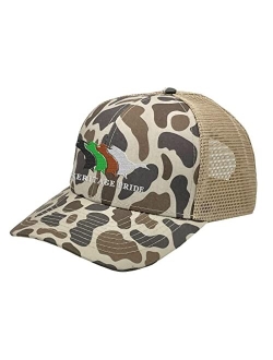 Mallard Retro Duck Line Mesh Back Embroidered Trucker Hat Baseball Cap