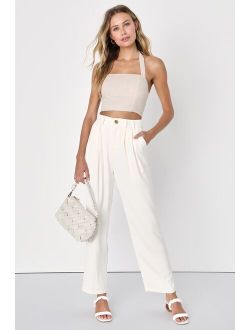 Sophisticated Take Ivory High-Waisted Trouser Pants