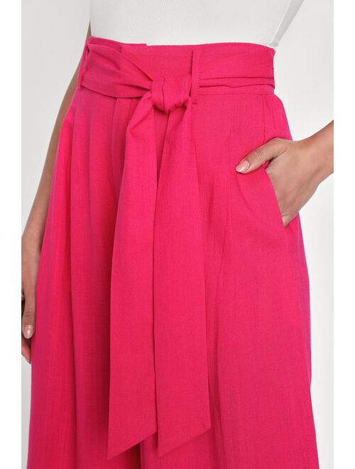 Lulus Upgraded Aura Hot Pink Linen High-Waisted Wide-Leg Pants