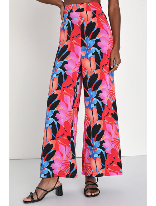 Lulus Island Aesthetic Pink Multi Floral High-Waisted Wide-Leg Pants