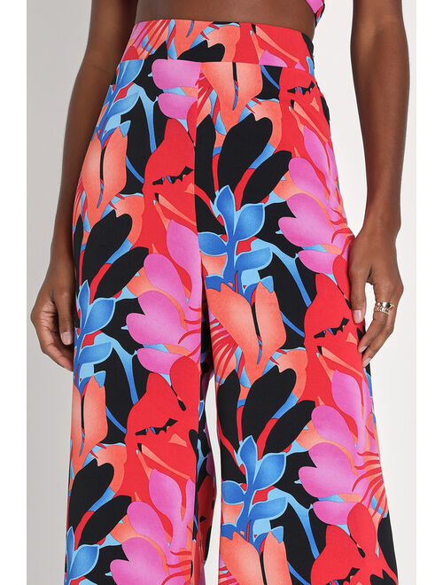 Lulus Island Aesthetic Pink Multi Floral High-Waisted Wide-Leg Pants