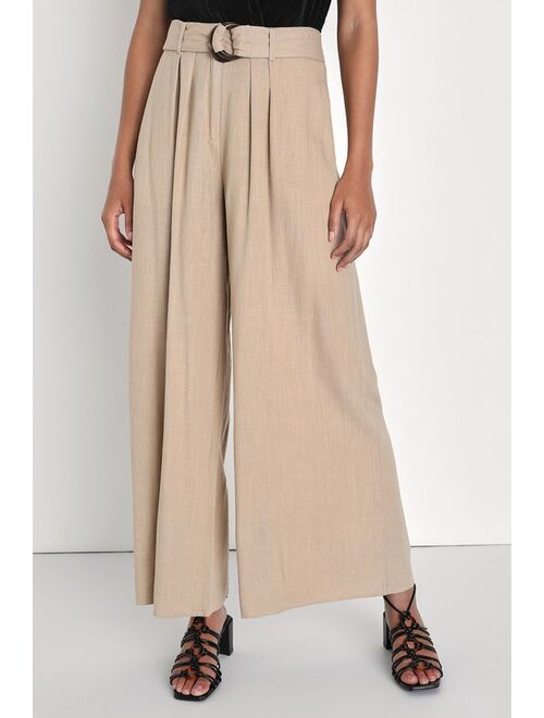 Lulus Effortless Appearance Beige Linen Belted Wide-Leg Pants