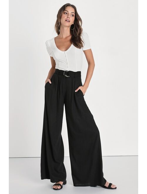 Lulus Effortless Appearance Beige Linen Belted Wide-Leg Pants