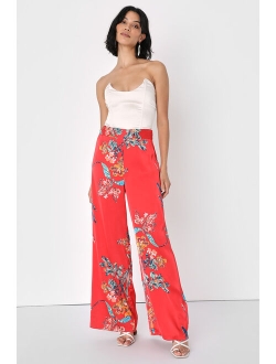 Thriving Vibes Mint Green Floral Print Satin Wide-Leg Pants