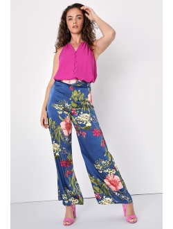 Thriving Vibes Mint Green Floral Print Satin Wide-Leg Pants