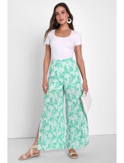 Hey Vacay Green Tropical Print Wide-Leg Pants