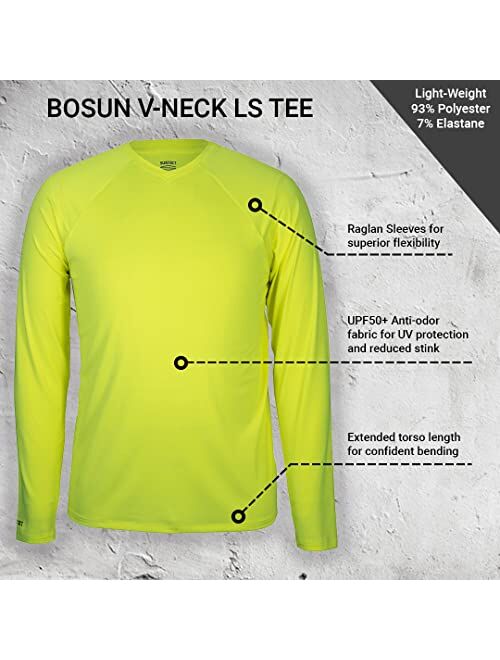 SUNTECT UPF50+ Sun Protective Performance Apparel for Outdoor Workers - Men's Bosun V-Neck Long Sleeve Tee