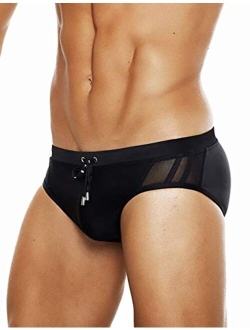 MIZOK Men's Swimwear Sexy Low Rise Bikini Briefs Quick Dry Swimsuit with Drawstring