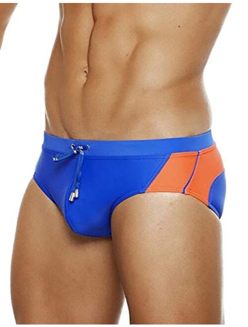 MIZOK Men's Swimwear Sexy Low Rise Bikini Briefs Quick Dry Swimsuit with Drawstring