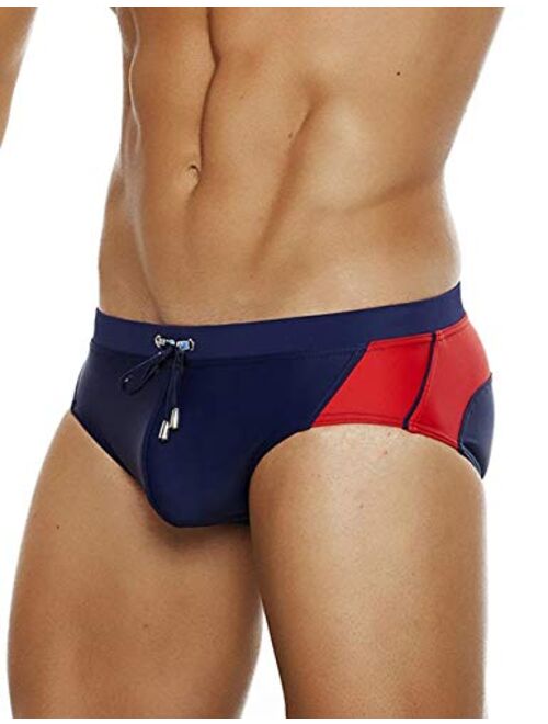 MIZOK Men's Swimwear Sexy Low Rise Bikini Briefs Quick Dry Swimsuit with Drawstring