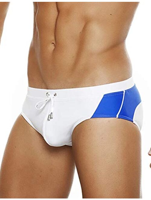 MIZOK Men's Swimwear Sexy Low Rise Bikini Briefs Quick Dry Swimsuit with Drawstring