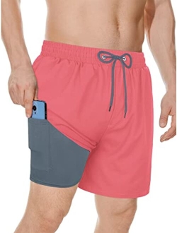 Komorebi Mens Swim Trunks with Compression Liner 7 Inch Inseam Boxer Brief Liner