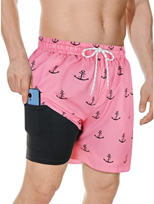QRANSS Mens 7 inch Inseam Mens Swimming Trunks with Compression