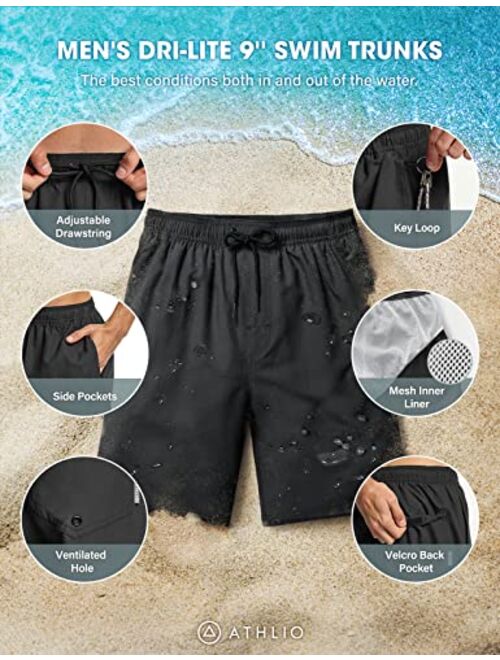 ATHLIO Men's 11 Inches Swim Trunks, Quick Dry Beach Board Shorts, Bathing Suits with Inner Mesh Lining and Pocket