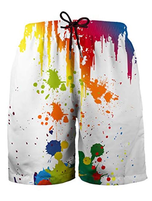 Hgvoetty Men's Board Shorts 3D Graphic Swim Trunks Colorful Novelty Swimwear with Pockets