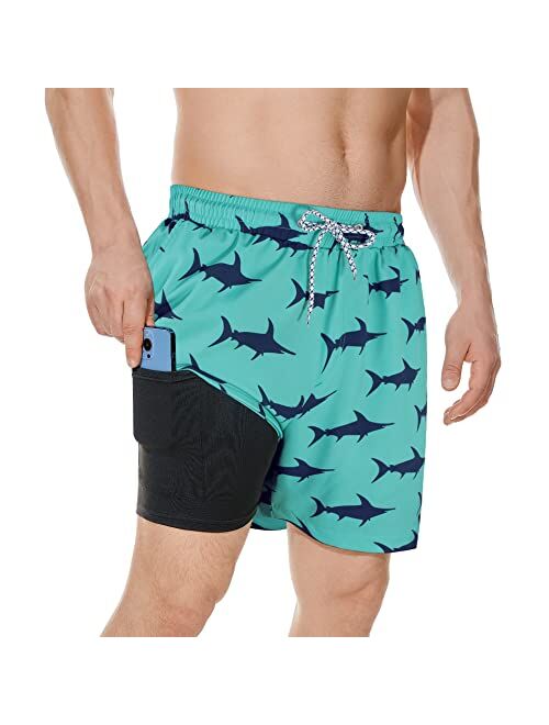 American Trends Men's Swim Trunks Quick Dry Mens Swimming Trunks with Compression Liner Stretch Board Shorts