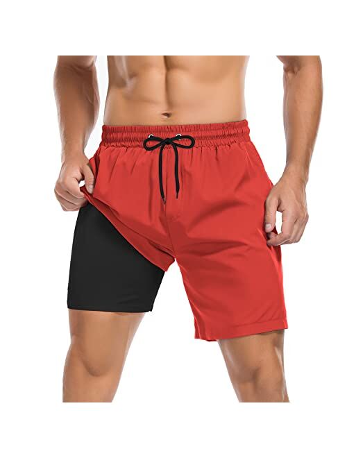 American Trends Men's Swim Trunks Quick Dry Mens Swimming Trunks with Compression Liner Stretch Board Shorts