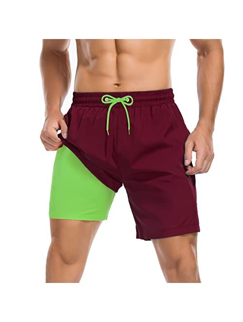 American Trends Men's Swim Trunks Quick Dry Mens Swimming Trunks with Compression Liner Stretch Board Shorts