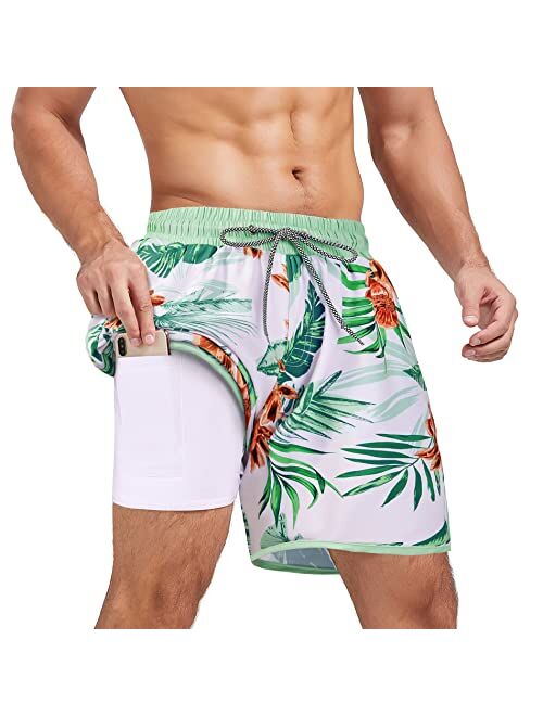 American Trends Men's Swim Trunks Quick Dry Mens Swimming Trunks with Compression Liner Stretch Board Shorts