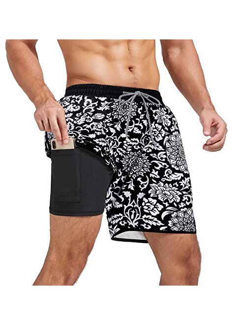 American Trends Men's Swim Trunks Quick Dry Mens Swimming Trunks with Compression Liner Stretch Board Shorts