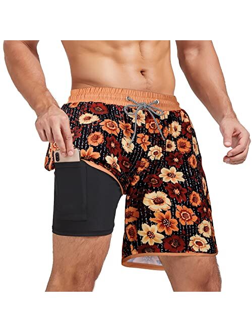 American Trends Men's Swim Trunks Quick Dry Mens Swimming Trunks with Compression Liner Stretch Board Shorts