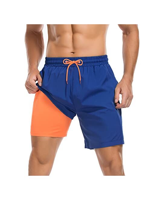 American Trends Men's Swim Trunks Quick Dry Mens Swimming Trunks with Compression Liner Stretch Board Shorts