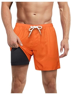 LUCOWEE Mens Swim Trunks with Compression Liner Anti Chafe Quick Dry UPF 50+ Swimming Shorts 5" 7" Inseam Bathing Suit