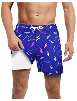 LUCOWEE Mens Swim Trunks with Compression Liner Anti Chafe Quick Dry UPF 50+ Swimming Shorts 5" 7" Inseam Bathing Suit