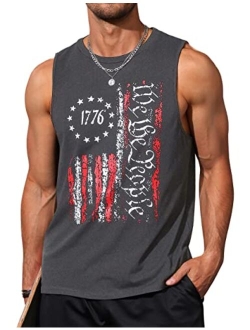 Gosuif American Flag Tank Tops for Men 4th of July Shirts Sleeveless Muscle Tank Top Graphic 1776 Gym Workout Patriotic Tank Top