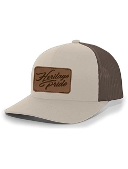 Script Logo Laser Engraved Leather Mens Trucker Hat Baseball Cap