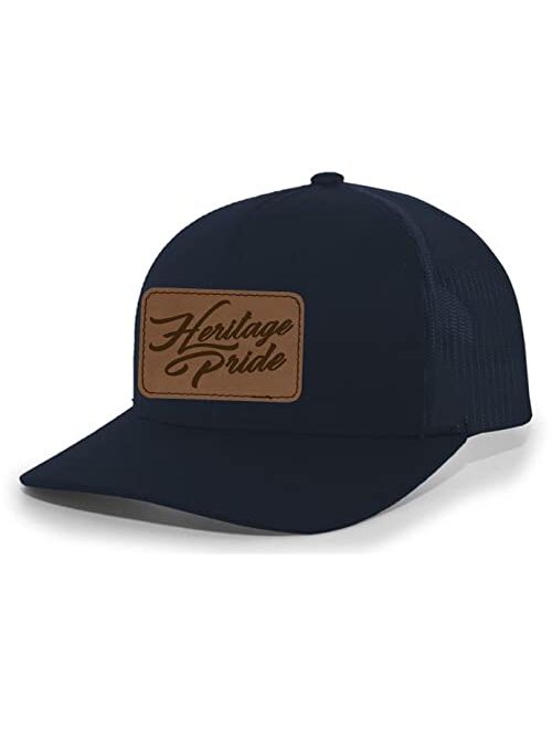 Heritage Pride Script Logo Laser Engraved Leather Mens Trucker Hat Baseball Cap