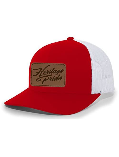 Heritage Pride Script Logo Laser Engraved Leather Mens Trucker Hat Baseball Cap