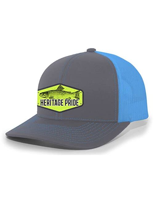 Heritage Pride Saltwater Fish Deep Sea Fishing Neon Patch Mens Embroidered Mesh Back Trucker Hat Baseball Cap