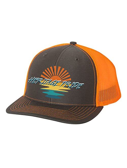 Heritage Pride Retro Sunset Mens Embroidered Mesh Back Trucker Hat