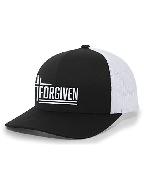 Heritage Pride Forgiven Cross Christian Mens Hat Embroidered Mesh Back Trucker Baseball Cap