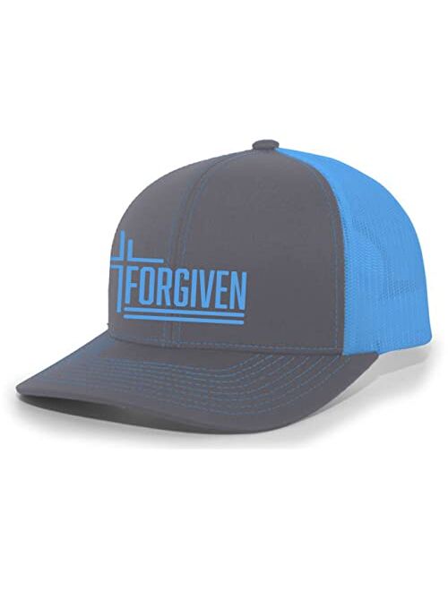 Heritage Pride Forgiven Cross Christian Mens Hat Embroidered Mesh Back Trucker Baseball Cap