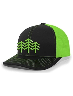 3 Trees Pine Tree Nature Outdoors Mens Embroidered Mesh Back Trucker Hat Baseball Cap