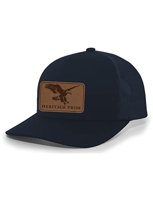 Heritage Pride Flying Eagle Engraved Leather Patch Mens Trucker Hat Baseball Cap