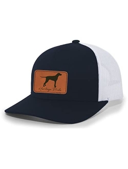 Canine Collection English Pointer Bird Dog Mens Hunting Engraved Leather Patch Mesh Back Trucker Hat