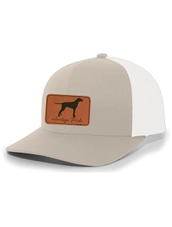 Canine Collection English Pointer Bird Dog Mens Hunting Engraved Leather Patch Mesh Back Trucker Hat