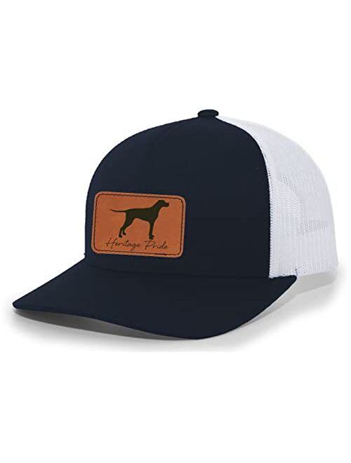 Heritage Pride Canine Collection English Pointer Bird Dog Mens Hunting Engraved Leather Patch Mesh Back Trucker Hat