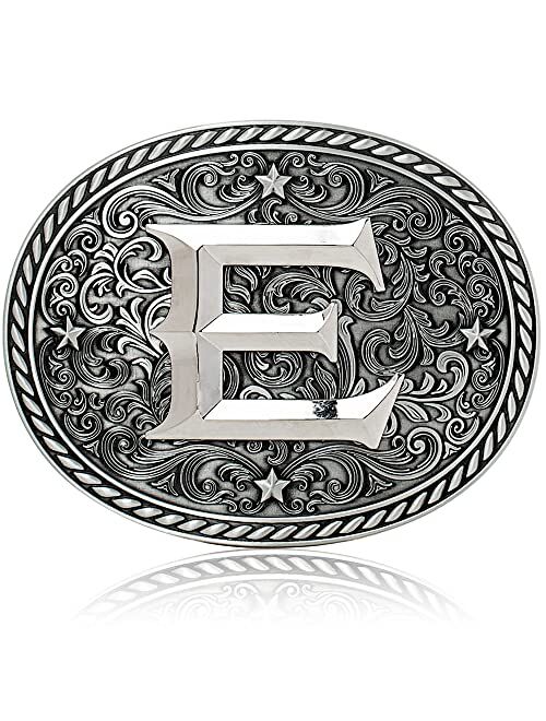 Itera Western Cowboy/Cowgirl Initial Belt Buckle - Silver- Large, Letter Buckles For Men And Women