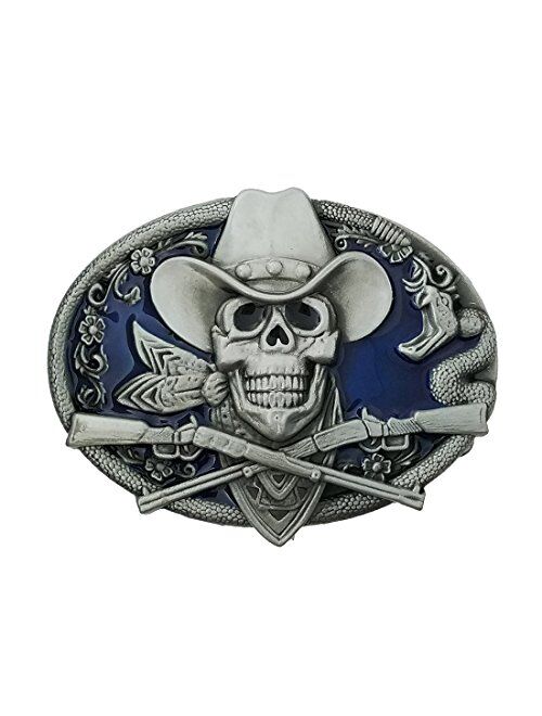 YOQUCOL QUKE Western Cowboy Skull with Rifles Guns Belt Buckle