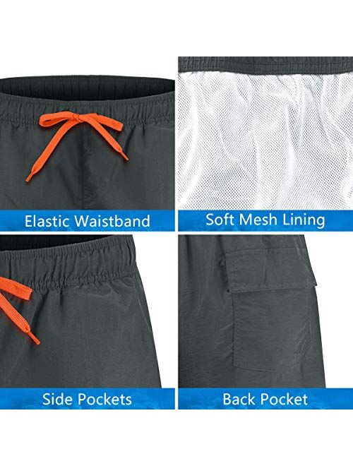 Freetrack Mens Swim Trunks Quick Dry Bathing Suits Board Shorts Mesh Lining Swimwear with Pockets