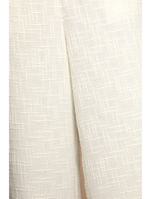 Lulus Chic and Sophisticated Ivory Tweed Wide-Leg Pants